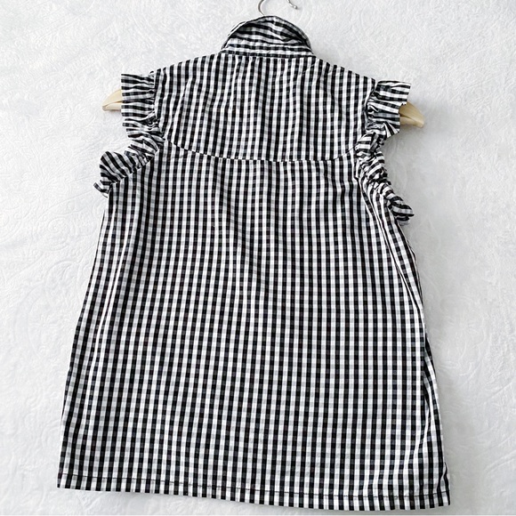 Zara Black & White Gingham Ruffle Cap Sleeve Blouse - Picture 9 of 11